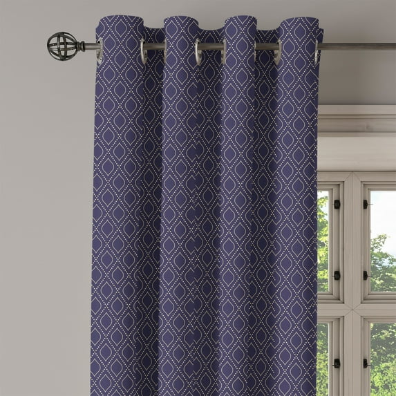Ambesonne Navy Blue Grommet Curtain Single Panel, Geometric Ogee Tile, 50"x60", Dark Blue Tan