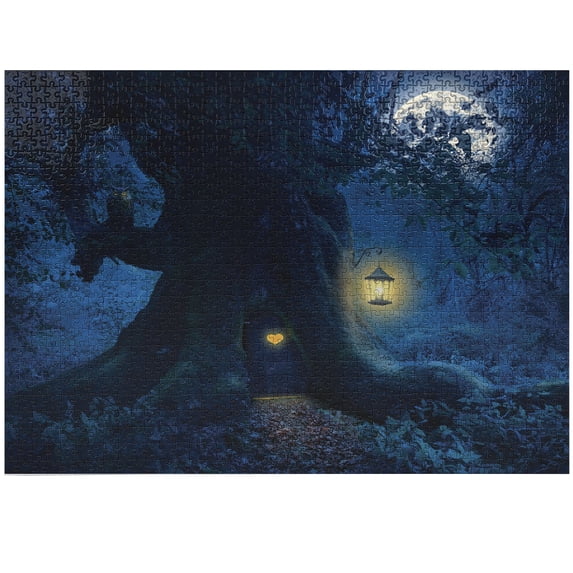 Ambesonne Navy Blue Jigsaw Puzzle Durable Cardboard, Tree in Woods, 1000 pcs, Navy Blue