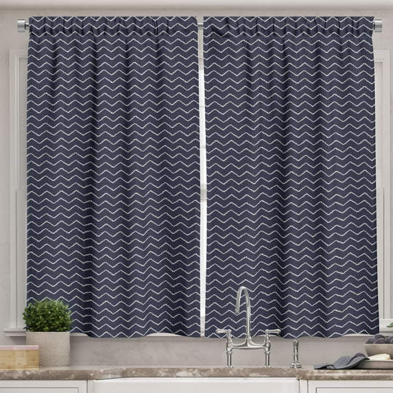 Ambesonne Navy Blue Kitchen Curtains, Chevron Zigzag Themes, 55"x39", Navy Blue and White