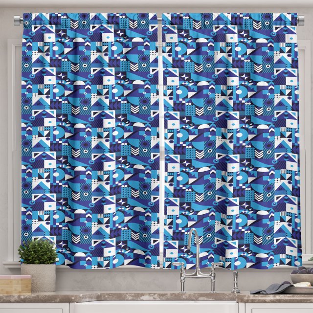 Ambesonne Navy Blue Kitchen Curtains, Contemporary Abstract, 55"x45 ...