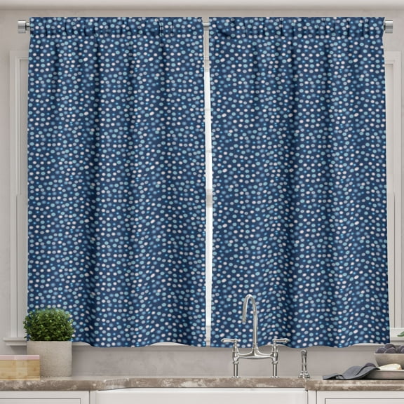 Ambesonne Navy Blue Kitchen Curtains, Flower Star Like Shapes, 55"x39", Indigo Multicolor