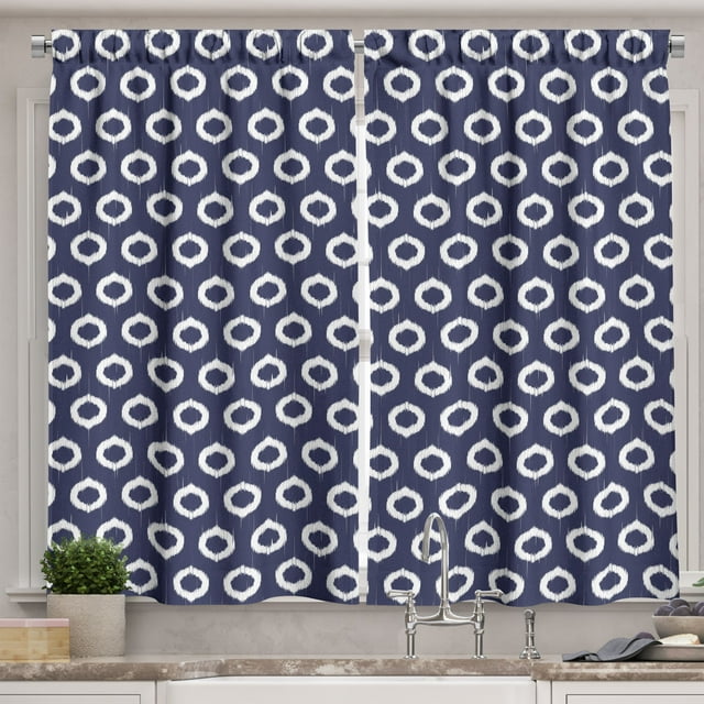 Ambesonne Navy Blue Kitchen Curtains, Grunge Sketchy Design, 55"x39", Dark Blue and White ...