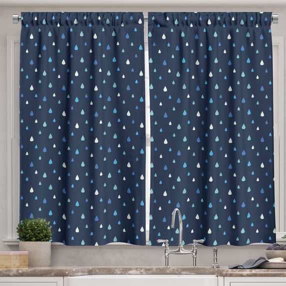 Ambesonne Navy Blue Kitchen Curtains, Indigo Rain Drops, 55"x39", Turquoise Pale Blue