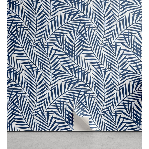 Ambesonne Navy Blue Peel & Stick Wallpaper for Home, Abstract Exotic Nature, 13"x100", Blue White