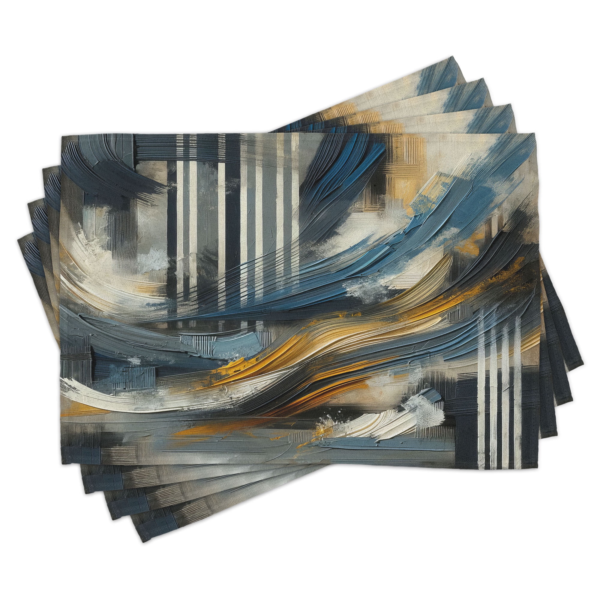 Abstract Brushstroke Navy Blue and Orange Polyester Placemats Set of 4