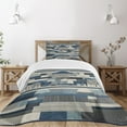 thumbnail image 1 of Ambesonne Navy Blue Quilted Bedspread Set 2 Pcs, Geometric Shapes Stripes, Twin Size, Slate Blue Almond Ecru, 1 of 4