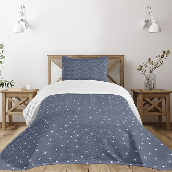 Ambesonne Navy Blue Quilted Bedspread Set 2 Pcs, Summer Night Sky, Twin Size, Purpleblue White