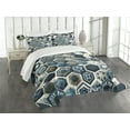 thumbnail image 1 of Ambesonne Navy Blue Quilted Bedspread Set 3 Pcs, Exotic Boho Honeycomb, Queen Size, Ecru Almond Slate Blue, 1 of 4