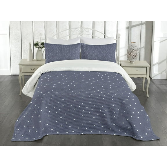 Ambesonne Navy Blue Quilted Bedspread Set 3 Pcs, Summer Night Sky, King Size, Purpleblue White