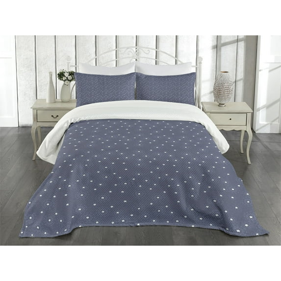 Ambesonne Navy Blue Quilted Bedspread Set 3 Pcs, Summer Night Sky, Queen Size, Purpleblue White