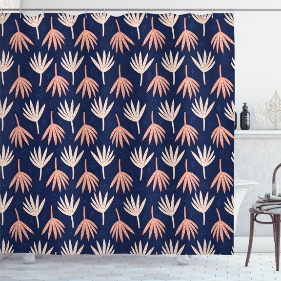 Ambesonne Navy Blue Shower Curtain, Pastel Abstract Plant, 69"Wx70"L, Coral and Peach