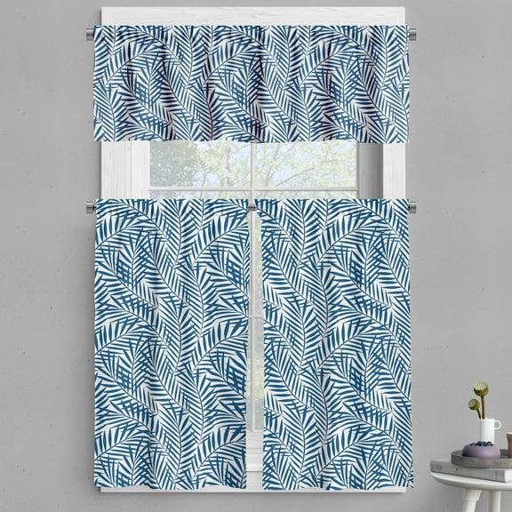 Ambesonne Navy Blue Valance & Curtain, Abstract Exotic Nature, 55"x36", Blue White
