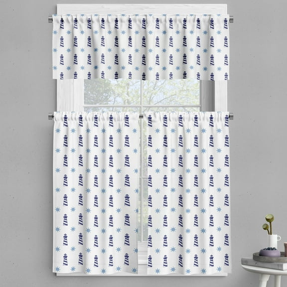 Ambesonne Navy Blue Valance & Curtain, Aqua Ornate Pattern, 55"x36", Pale Blue Dark Blue