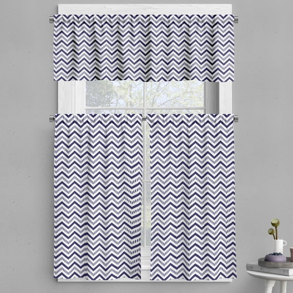 Ambesonne Navy Blue Valance & Curtain, Chevron Dashed Lines, 55"x30", Navy Blue White