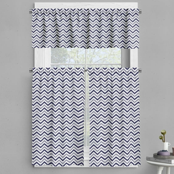 Ambesonne Navy Blue Valance & Curtain, Chevron Dashed Lines, 55"x45", Navy Blue White