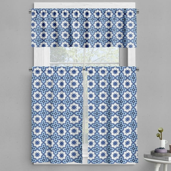 Ambesonne Navy Blue Valance & Curtain, Moroccan Traditional, 55"x30", Violet Blue Pale Blue