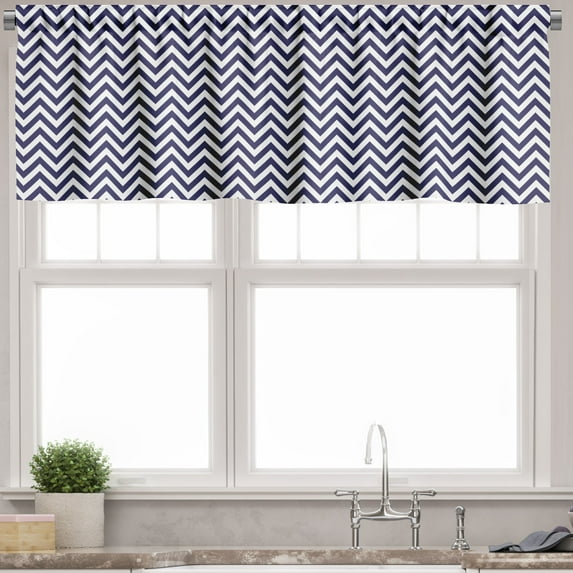 Ambesonne Navy Blue Valance Pack of 2, Chevron Marine Colors, 54"X18", Dark Purple White