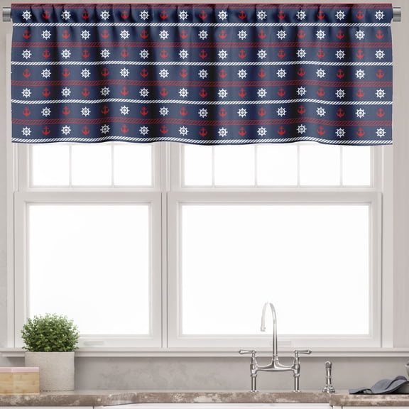 Ambesonne Navy Blue Valance Pack of 2, Nautical Borders, 54"X12", Red White Dark Blue
