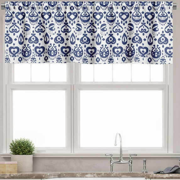 Ambesonne Navy Blue Valance Pack of 2, Vintage Ikat, 42"X12", Blue White