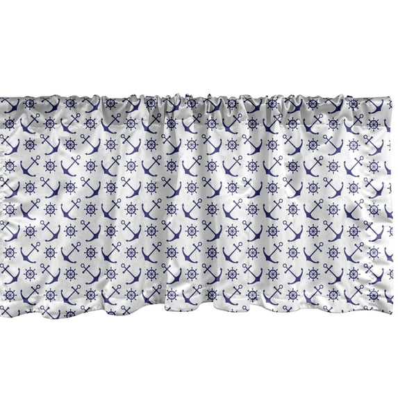 Ambesonne Navy Blue Window Valance, Anchors and Helms, 42" x 12", Dark Blue White