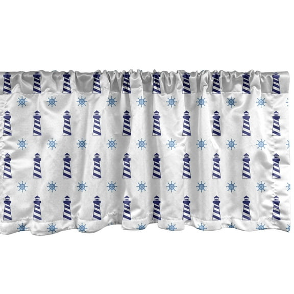 Ambesonne Navy Blue Window Valance, Aqua Ornate Pattern, 54" X 18", Pale Blue Dark Blue
