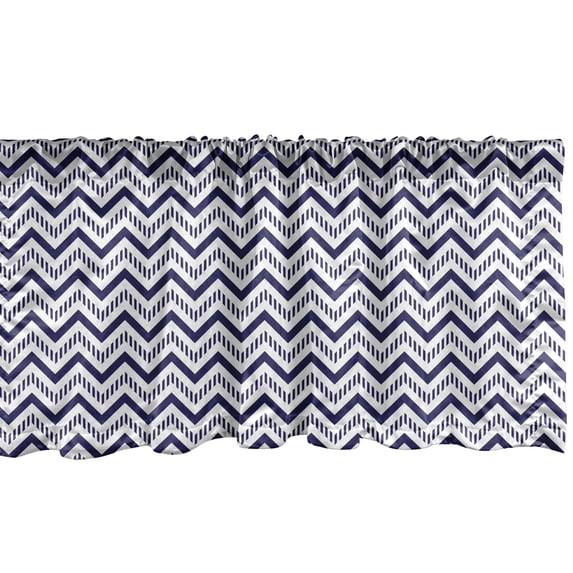 Ambesonne Navy Blue Window Valance, Chevron Dashed Lines, 54" X 18", Navy Blue White