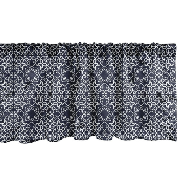Ambesonne Navy Blue Window Valance, Eastern Curlicues, 54" X 18", Navy Blue White