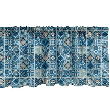 Ambesonne Navy Blue Window Valance, Grid Ornamental Squares, 54" X 18", Multicolor