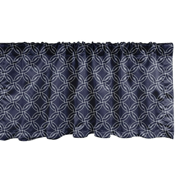 Ambesonne Navy Blue Window Valance, Marine Circles Motif, 54" X 12", Navy Blue White