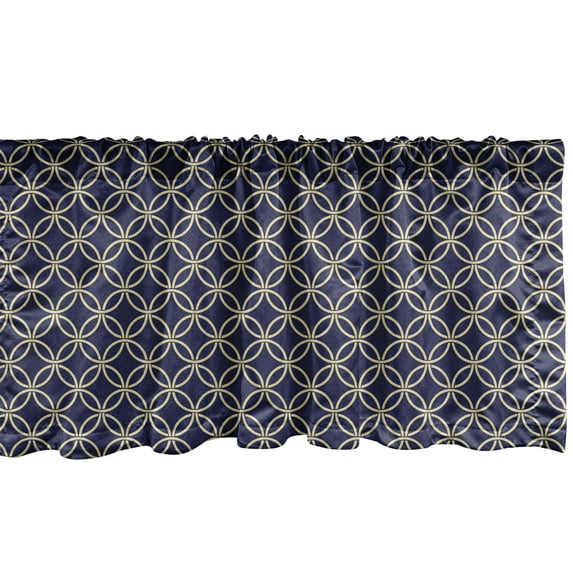 Ambesonne Navy Blue Window Valance, Oriental Round Shapes, 54" X 12", Navy Blue Beige