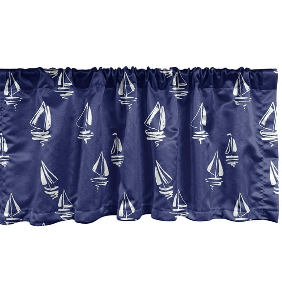 Ambesonne Navy Blue Window Valance, Sailing Yacht Doodle, 54" X 18", Dark Blue White