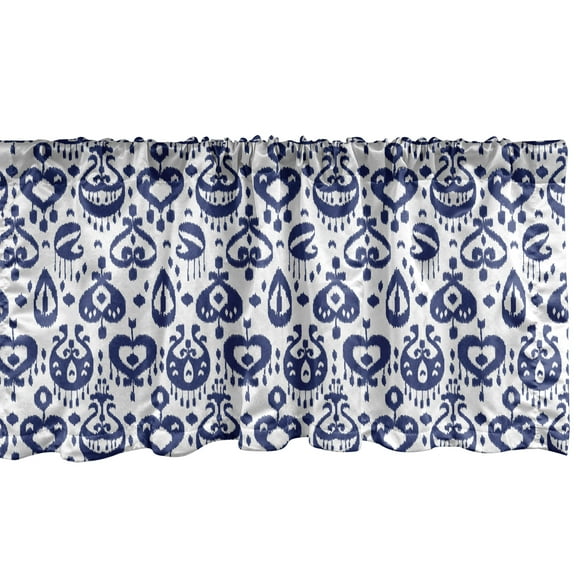 Ambesonne Navy Blue Window Valance, Vintage Ikat, 54" X 18", Blue White