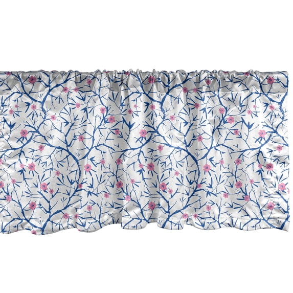 Ambesonne Navy and Blush Window Valance, Blooming Sakura Tree Branches with Grunge Display Nature, Curtain Valance for Kitchen Bedroom Decor with Rod Pocket, 54" X 18", Violet Blue Pink