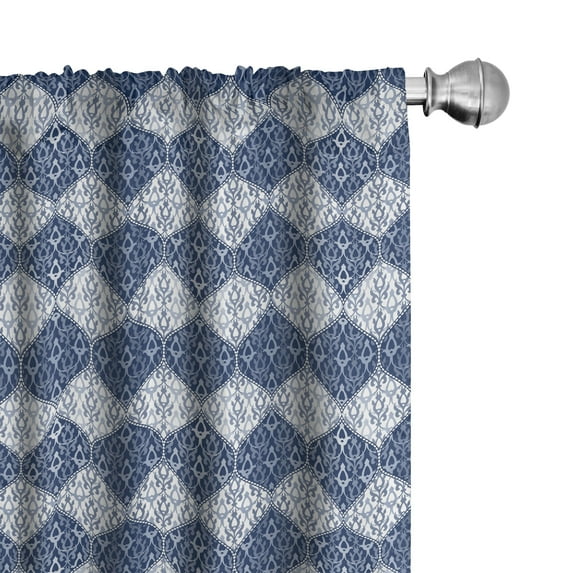 Ambesonne Navy Curtains, Oriental Patchwork, Pair of 28"x95", Pale Blue Dark Blue