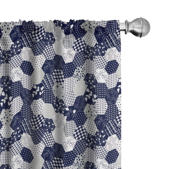 Ambesonne Navy Curtains, Patchwork Style Dots Star, Pair of 28"x95", Navy and White