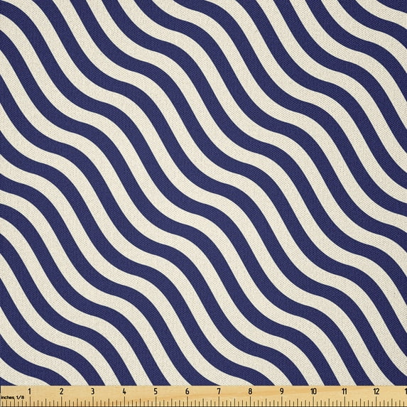 Ambesonne Navy Fabric by the Yard Microfiber, Wavy Stripes Dark Blue, 3 Yards, Dark Blue and White