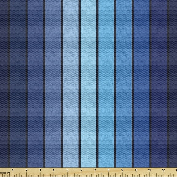 Ambesonne Navy Fabric by the Yard Upholstery, Plaques in Blue Borders, 2 Yards, Dark Blue and Pale Blue