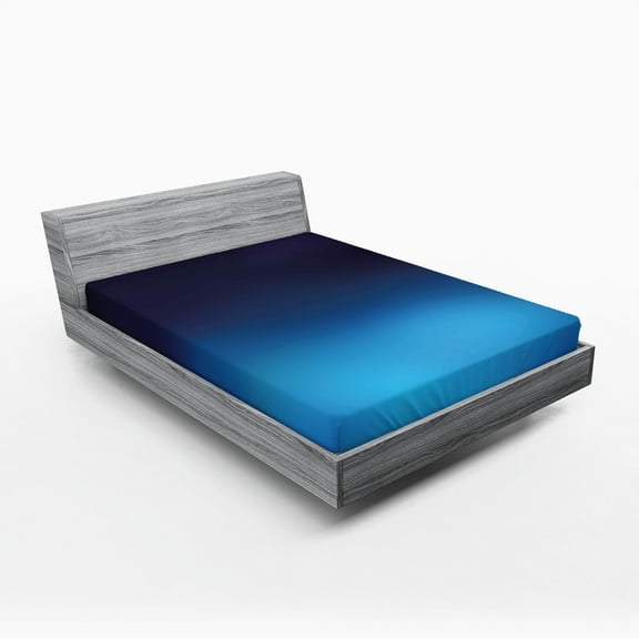 Ambesonne Navy Fitted Sheet 2 Pcs Set, Blue Ombre Ocean Inspired, King, Dark Blue