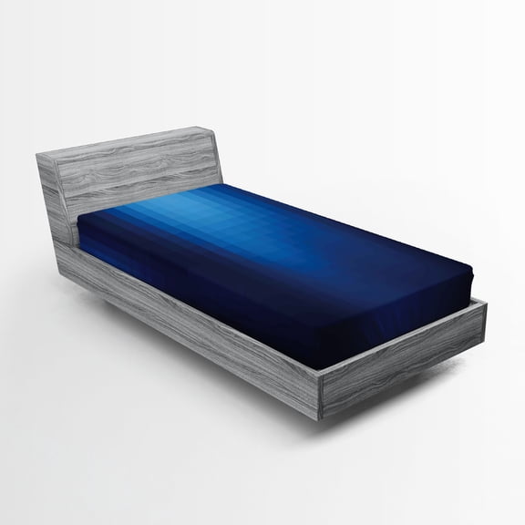 Ambesonne Navy Fitted Sheet 2 Pcs Set, Blurry Mosaic Pixel Square, Twin, Turquoise Pale Blue