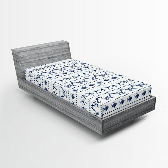 Ambesonne Navy Fitted Sheet, Anchor Starfish Sea Life, Twin Size, Navy and White