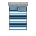 thumbnail image 1 of Ambesonne Navy Fitted Sheet & Pillow Sham Set, Stripes Pattern, Full, Blue and White, 1 of 2