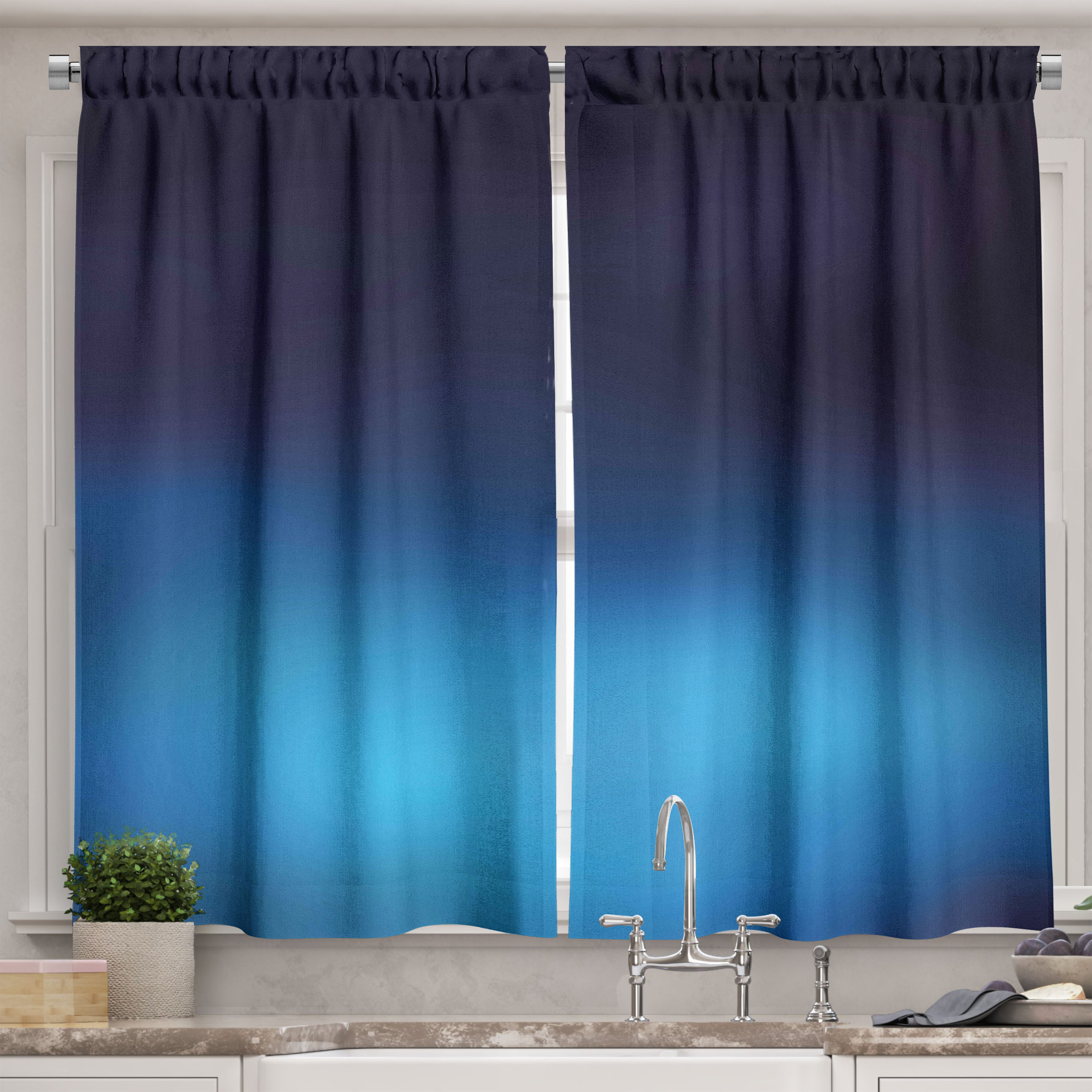 Ambesonne Navy Kitchen Curtains, Blue Ombre Ocean Inspired, 55"x39