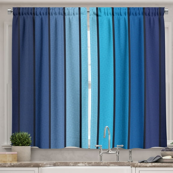 Ambesonne Navy Kitchen Curtains, Plaques in Blue Borders, 55"x45", Dark Blue and Pale Blue