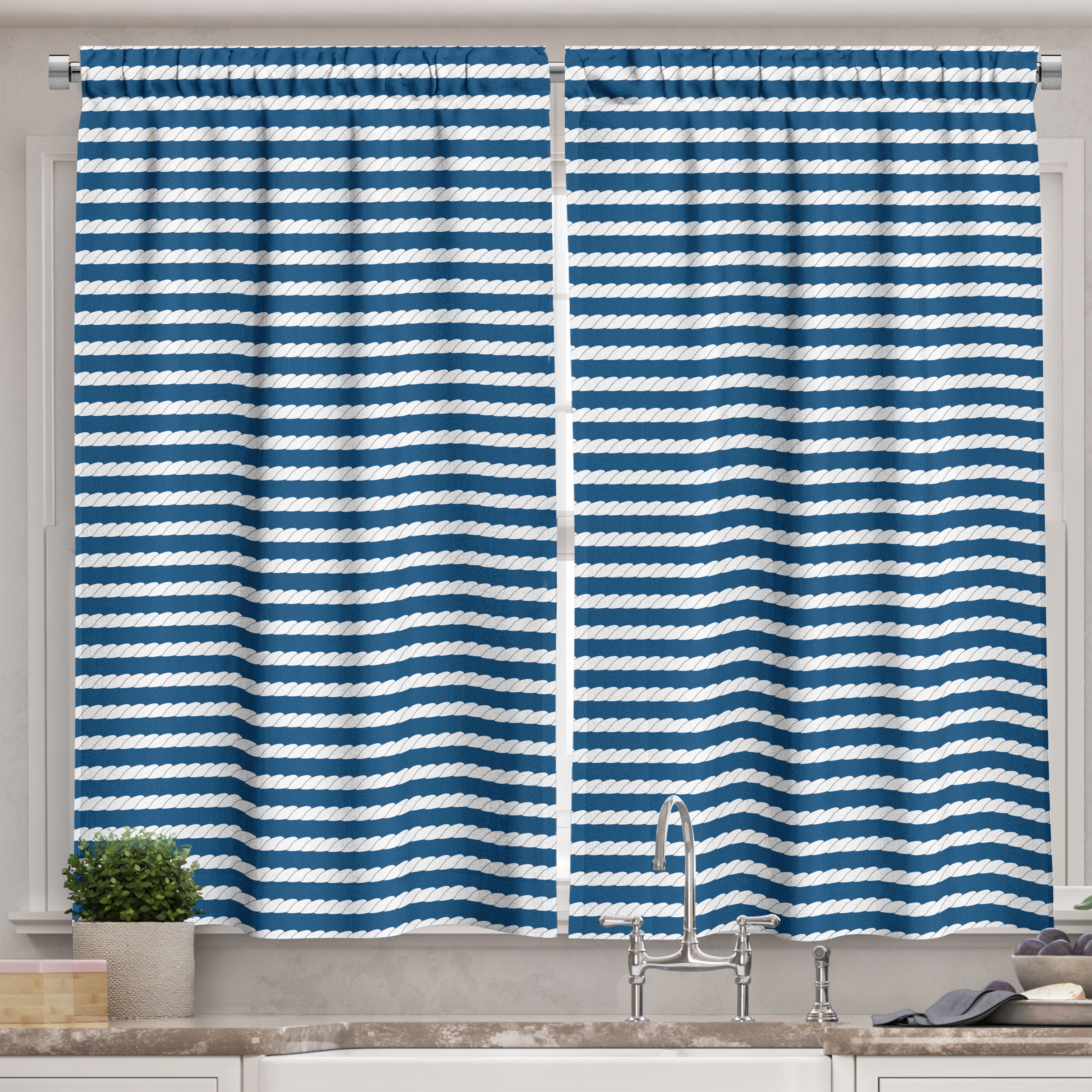 Ambesonne Navy Kitchen Curtains, Stripes Pattern, 55"x45", Blue and ...