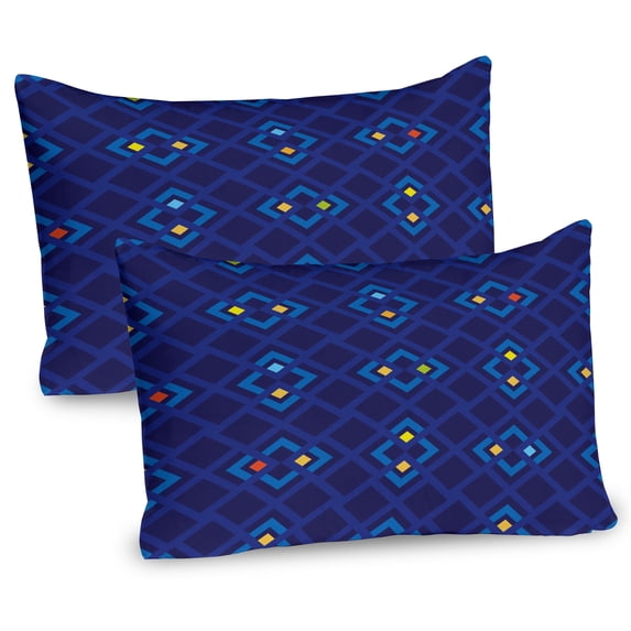 Ambesonne Navy Pillow Sham 2 Pack, Geometric Inner Squares, 30"x20", Indigo Coral Yellow