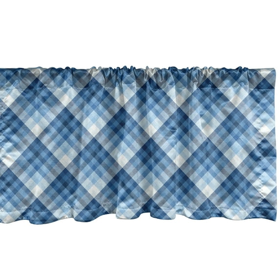 Ambesonne Navy Plaid Window Valance, Abstract Diagonal Lines, 54" X 18", Sky Blue Sky Blue