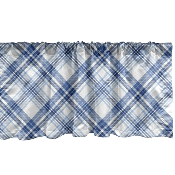 Ambesonne Navy Plaid Window Valance, Fashion Diagonal Lines, 54" X 12", Azure Blue Sky Blue