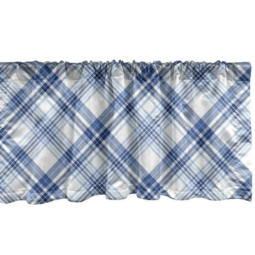 Ambesonne Navy Plaid Window Valance, Fashion Diagonal Lines, 54" X 18", Azure Blue Sky Blue