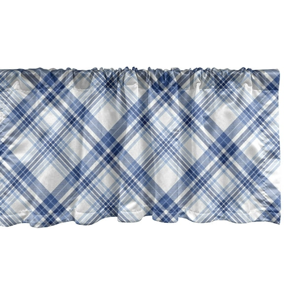 Ambesonne Navy Plaid Window Valance, Fashion Diagonal Lines, 54" X 18", Azure Blue Sky Blue