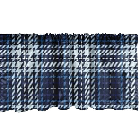 Ambesonne Navy Plaid Window Valance, Striped Overlapped Motif, 54" X 12", Sea Blue Pale Blue